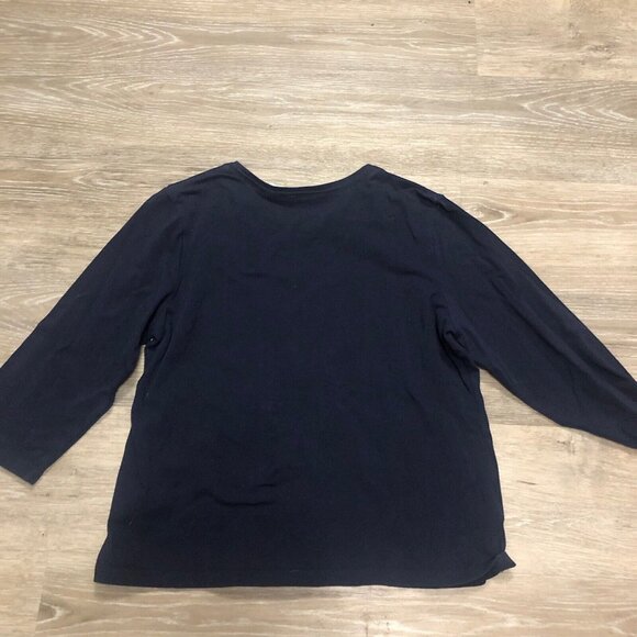 Laura Ashley Women Size XL Navy Blue Top 3/4 Sleeve Shirt Cottagecore Peasant - Picture 6 of 6
